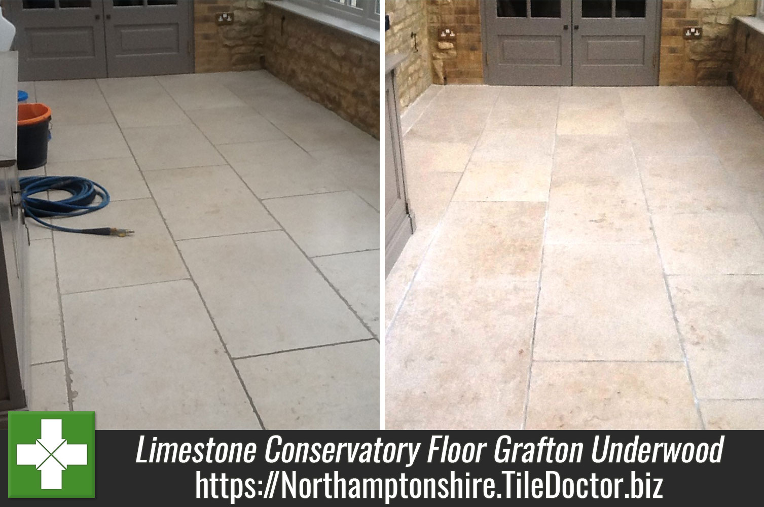 Cracked Limestone Conservatory Floor Restored in Grafton Underwood