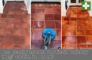 Dirty Terracotta Tiled Floor Before After Cleaning Bucklebury Berkshire
