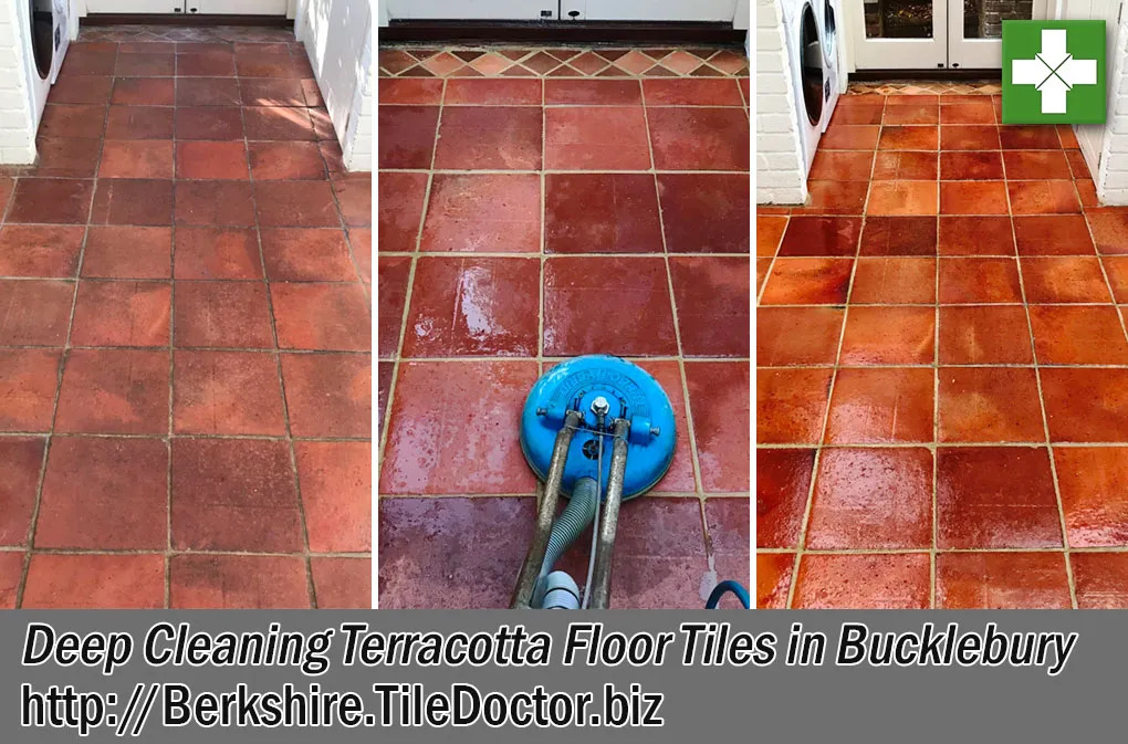 Dirty Terracotta Tiled Floor Before After Cleaning Bucklebury Berkshire