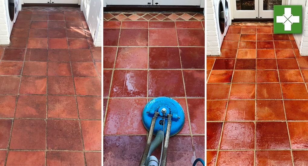 Dirty Terracotta Tiled Floor Before After Cleaning Bucklebury Berkshire