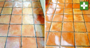 Terracotta conservatory floor before and after cleaning Garstang